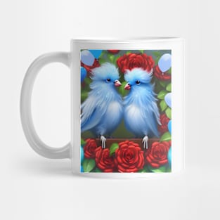 Two Cute Fluffy Blue Valentine Love Birds, Mug